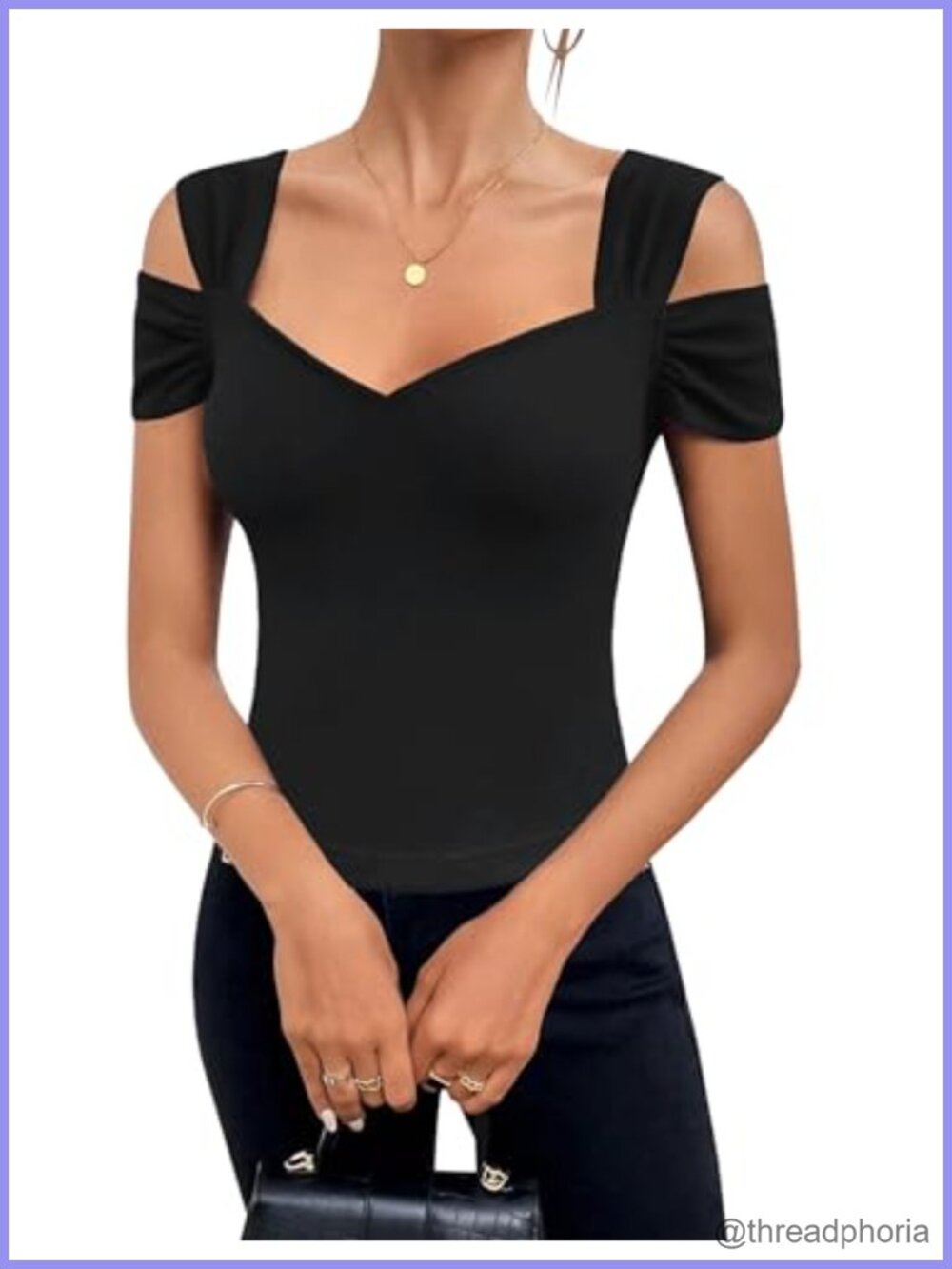 Cold Shoulder Tunic Top V-Neck Short Sleeve Rayon Blend Women's Blouse